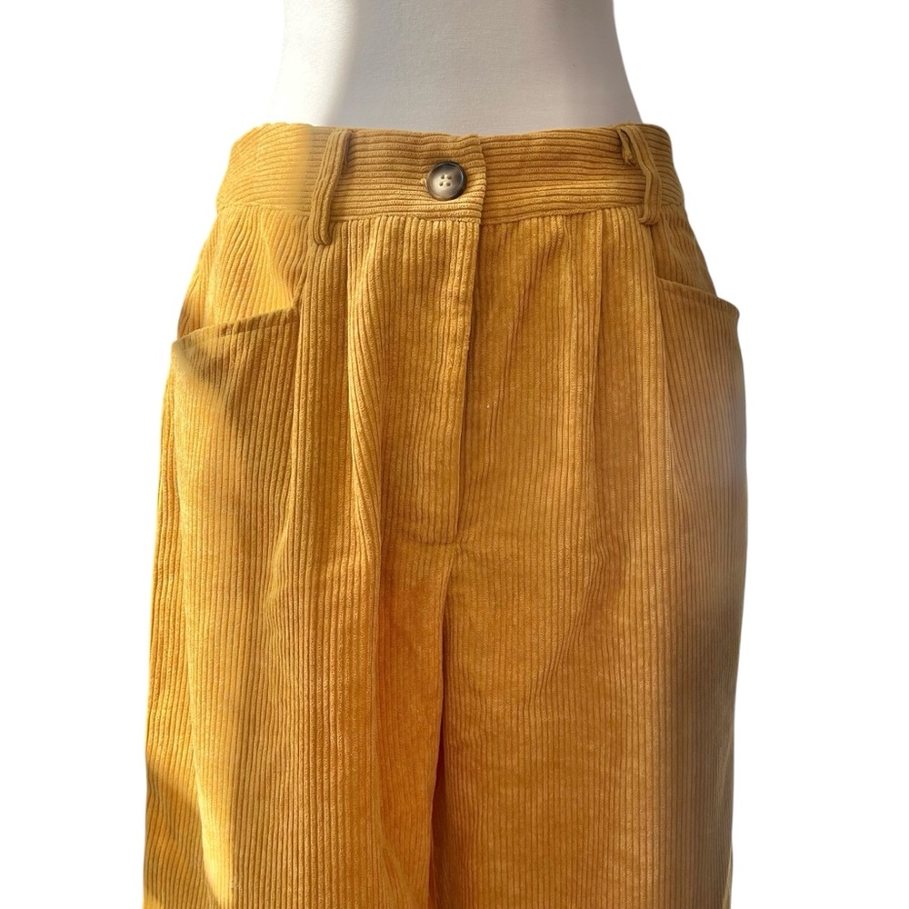 NWT High waisted relaxed fit pleated mustard yellow corduroy trousers 6 - Picture 7 of 16